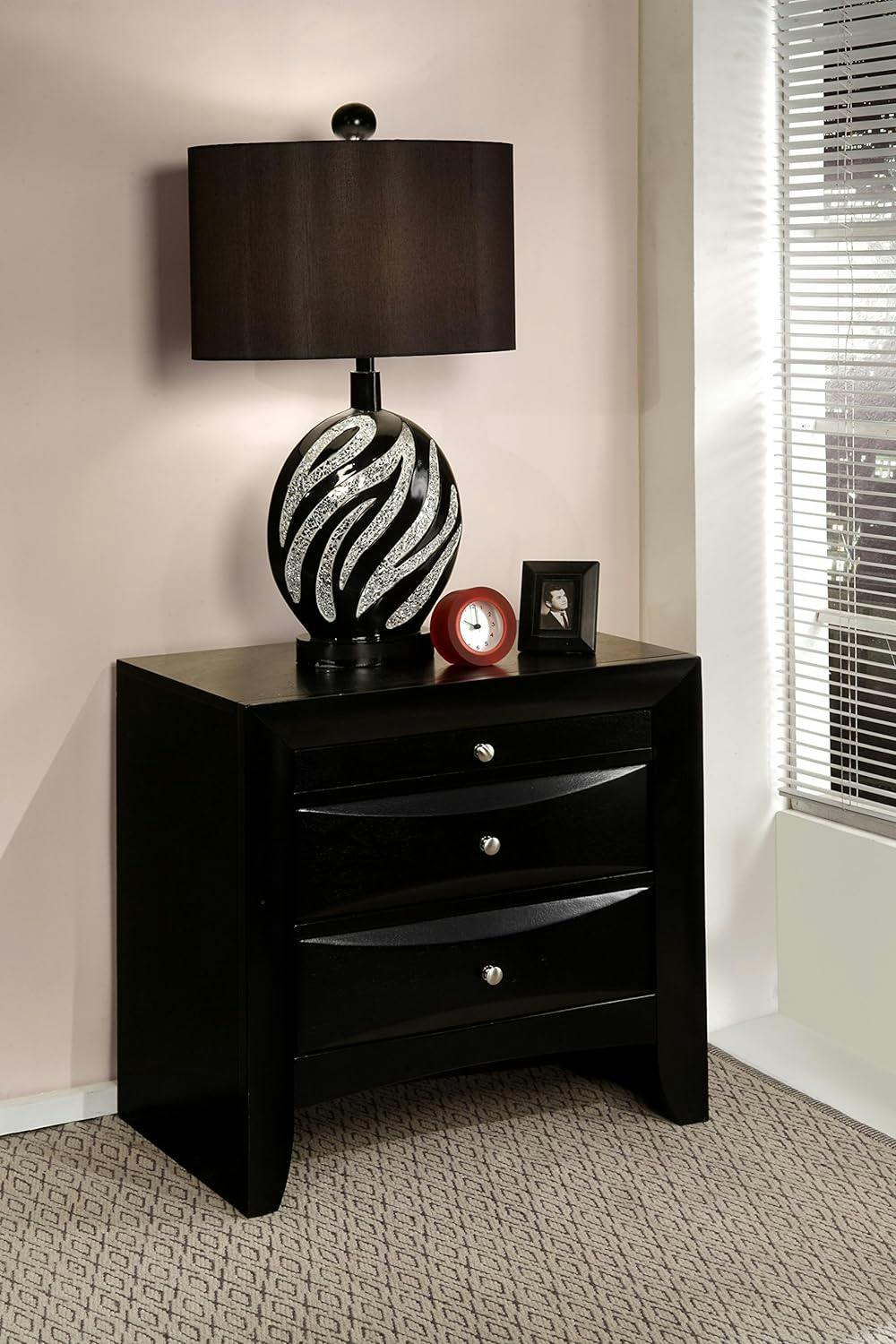 Ireland Contemporary Black Wood Nightstand with Pull-Out Tray