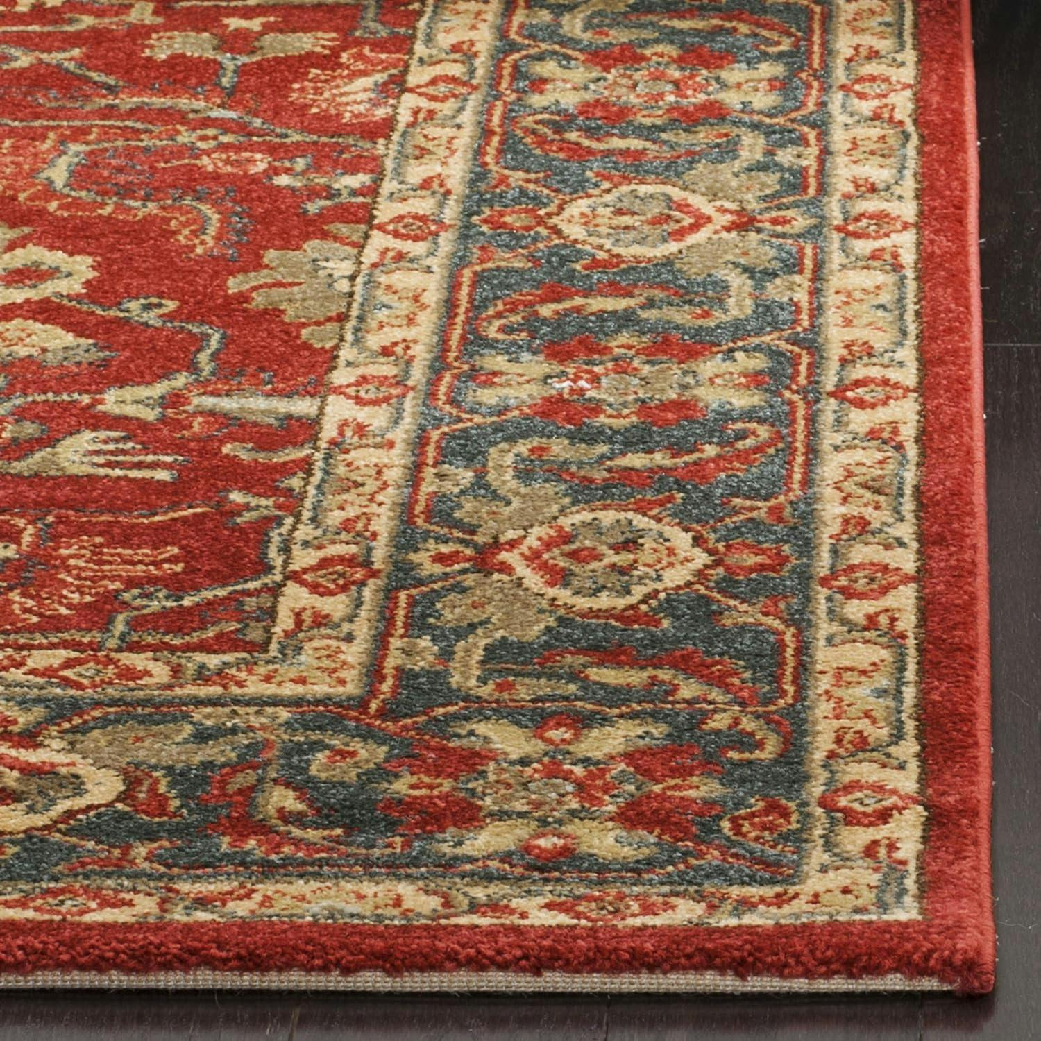Red and Navy Traditional 8' x 11' Easy-Care Synthetic Rug