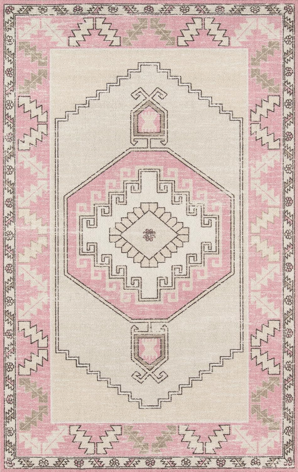 Anatolia Pink Medallion 6'6" x 9' Wool Blend Area Rug