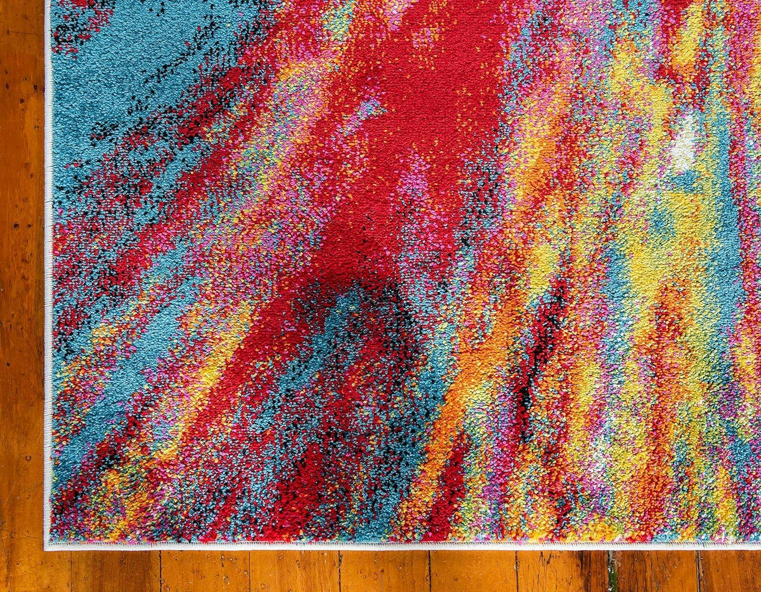 Vibrant Abstract Red 9' x 12' Synthetic Easy-Care Area Rug