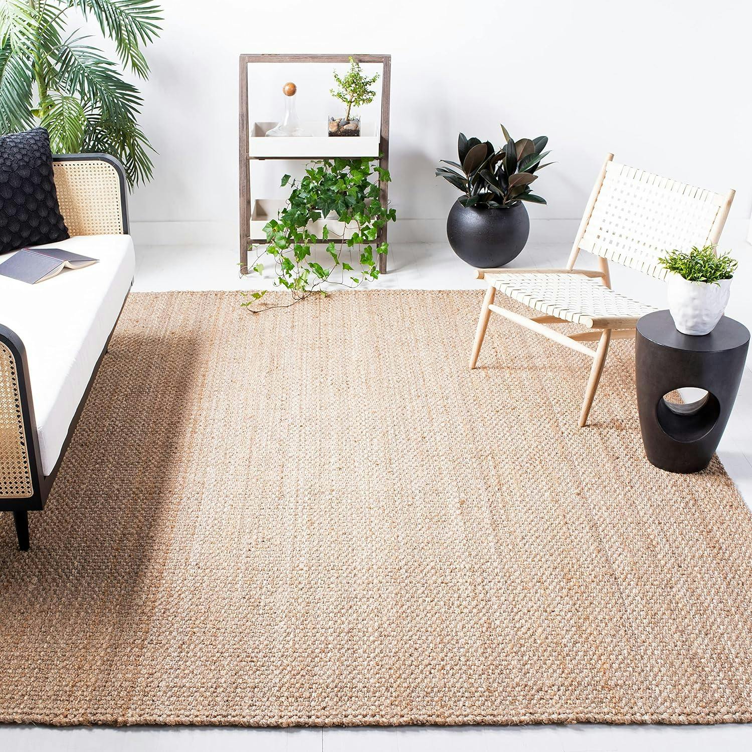 Handwoven Black Jute 4' Square Area Rug, Ideal for High Traffic