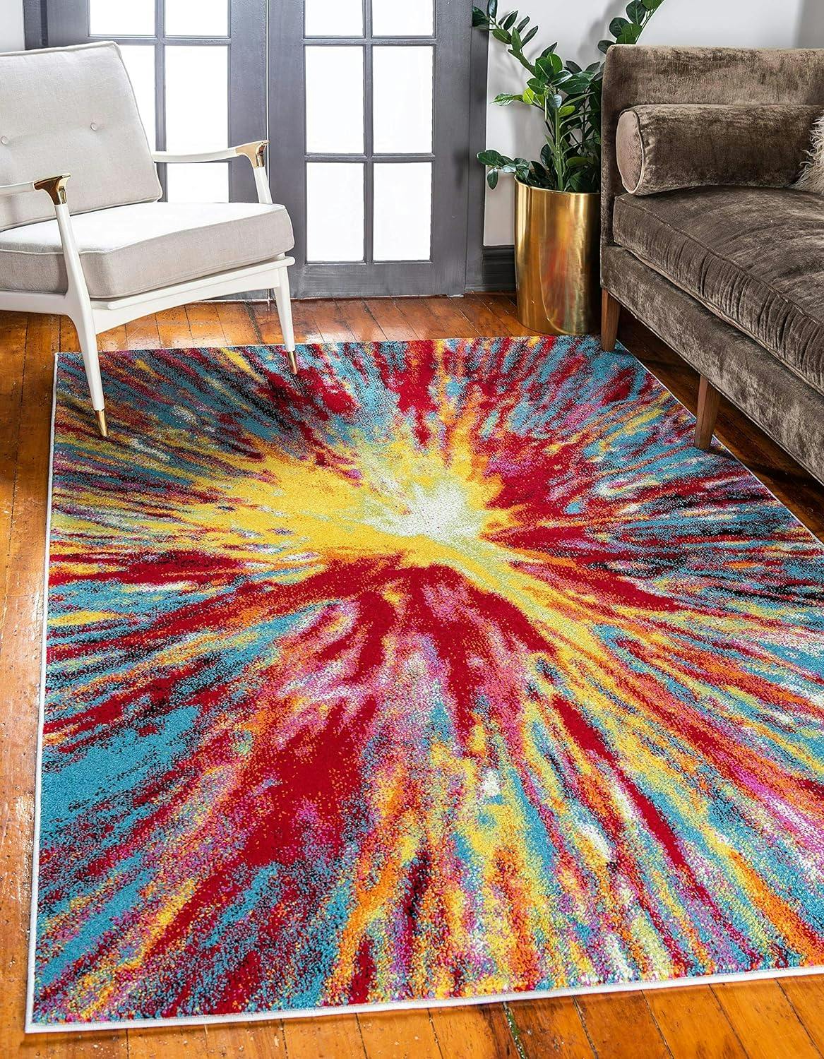 Vibrant Abstract Red 9' x 12' Synthetic Easy-Care Area Rug