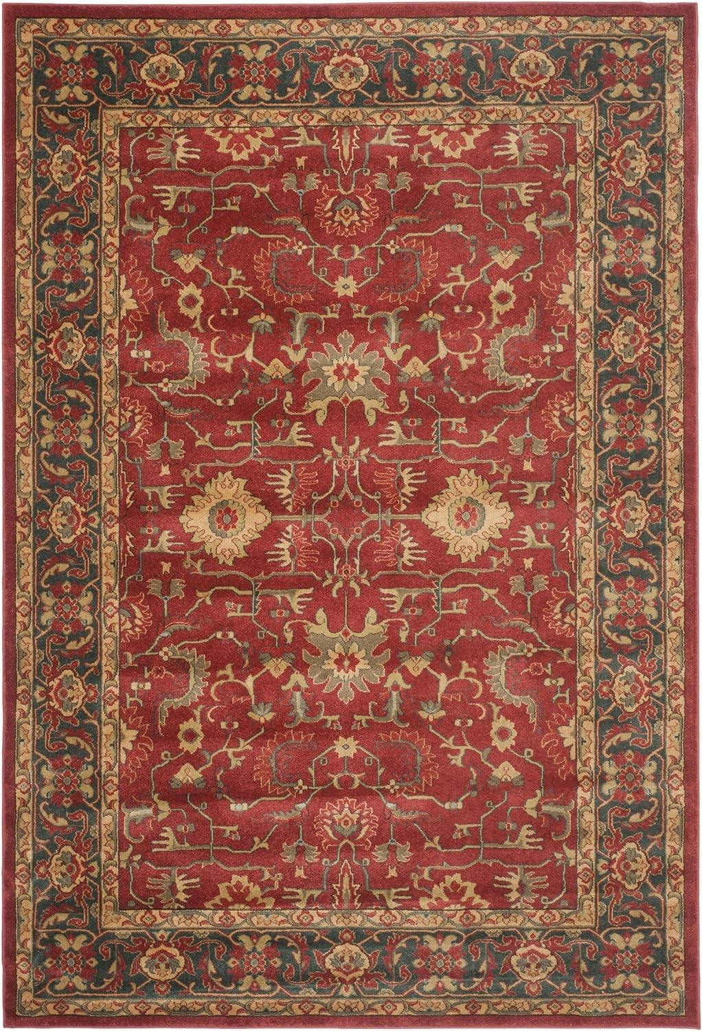Red and Navy Traditional 8' x 11' Easy-Care Synthetic Rug