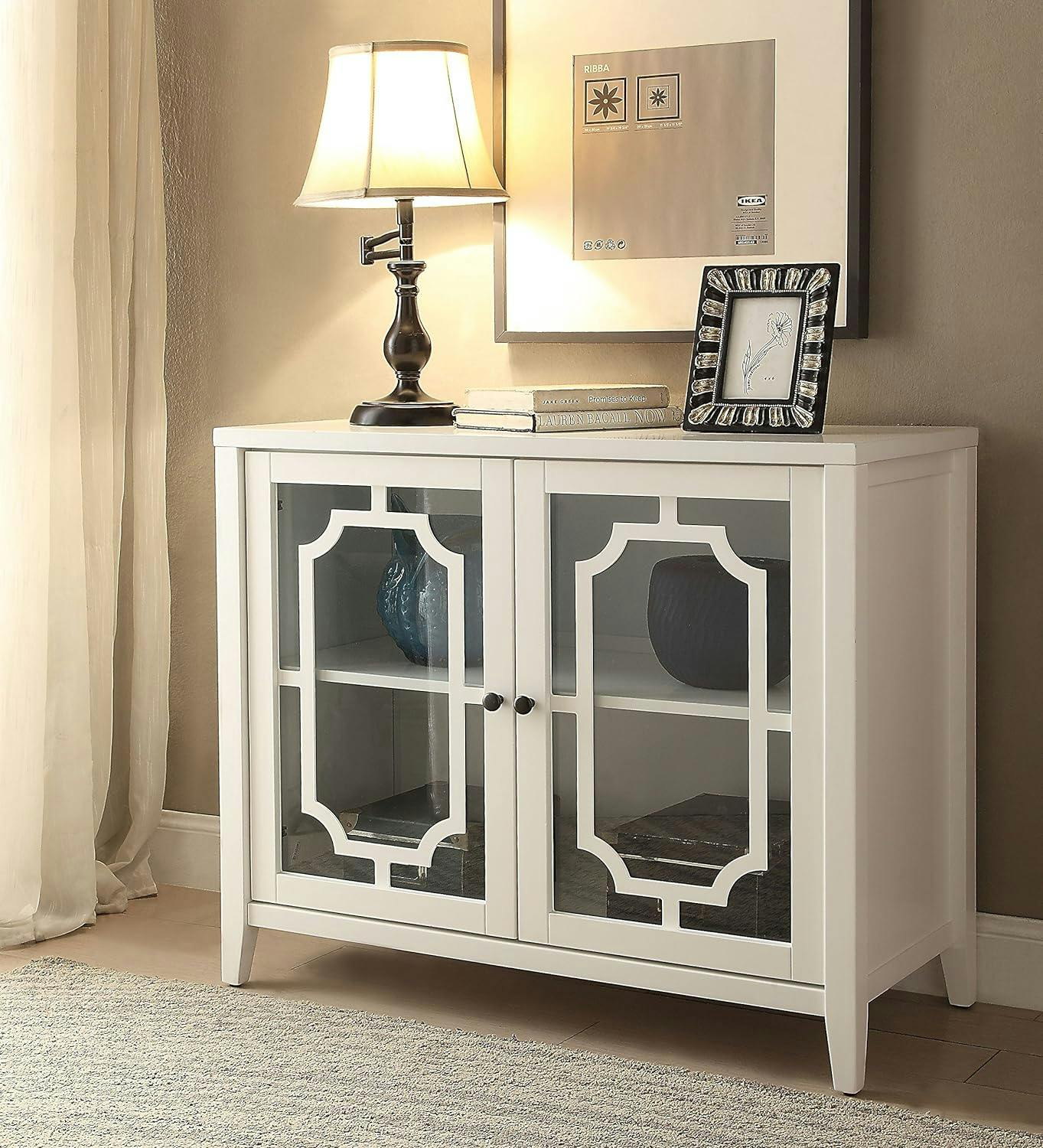 Classic Romantic White Wooden Console Table with Glass Storage