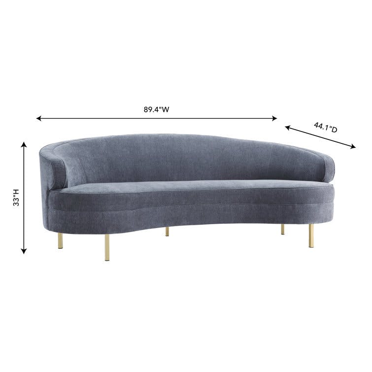 Tov Furniture The Baila Collection Modern Style Living Room Velvet Upholstery Curved Sofa with Stainless Steel Legs, Grey