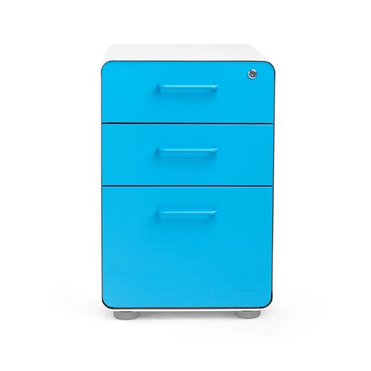 Stow 3-Drawer White and Pool Blue File Cabinet with Lock