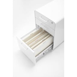 Poppin Stow 3-Drawer Metal Filing Cabinets for Home Office, Powder-Coated Steel File Cabinet Organizer for Hanging File Folders, Under Desk Storage Box with Drawers and Lock, White