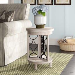 Roberta Geo Wood and Metal Side Table with Shelf, Winter Melody, Bronze Finish