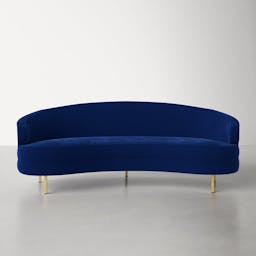 Tov Furniture The Baila Collection Modern Style Living Room Velvet Upholstery Curved Sofa with Stainless Steel Legs, Navy