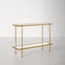 Evelyn&Zoe Glass 2 Tier Console Table, Brass/Clear