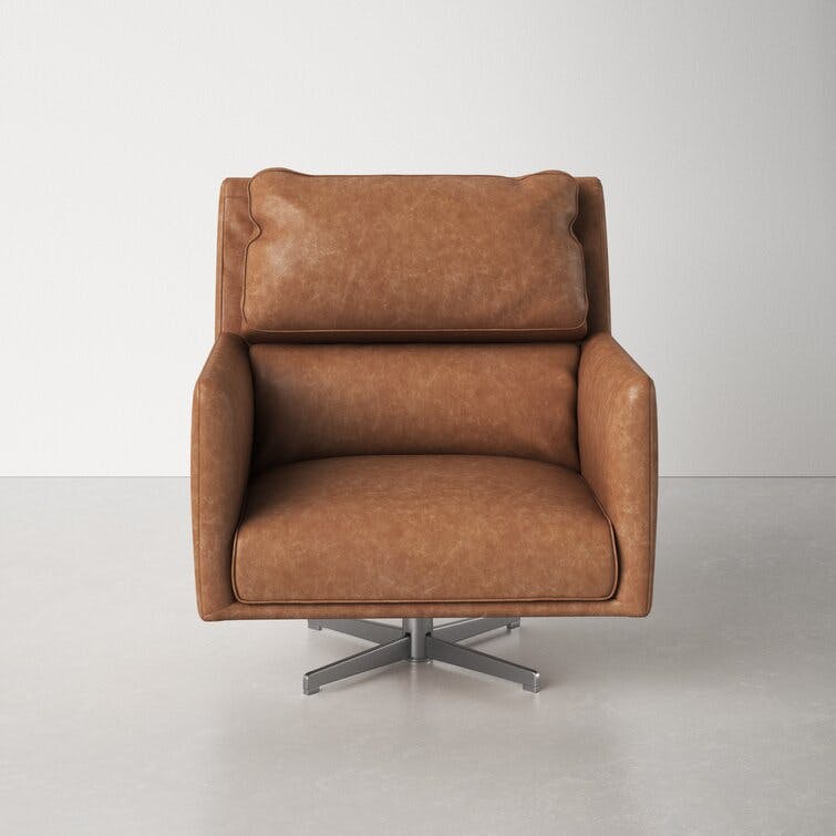 Easton Marseille Camel Leather Swivel Lounge Chair