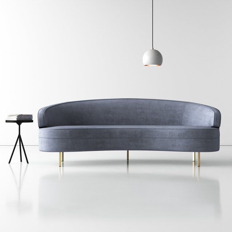 Tov Furniture The Baila Collection Modern Style Living Room Velvet Upholstery Curved Sofa with Stainless Steel Legs, Grey