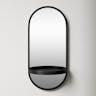 Estero Modern Metal Wall Mirror with Shelf, Black 11x24