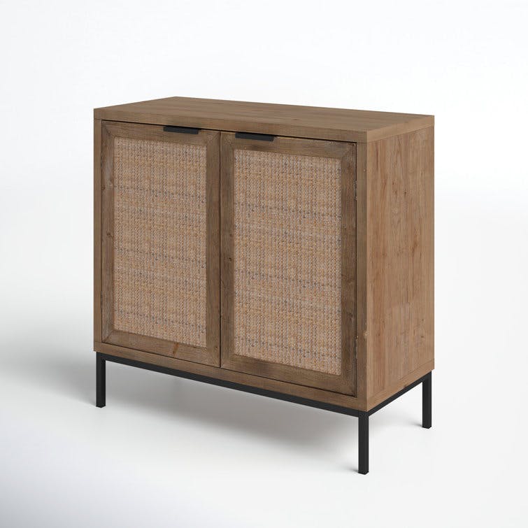 Reed 2 Door Accent Cabinet, Washed Wood and Black Metal