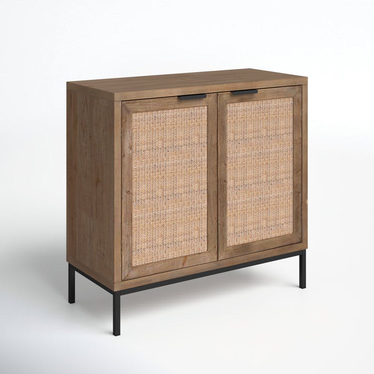 Reed 2 Door Accent Cabinet, Washed Wood and Black Metal