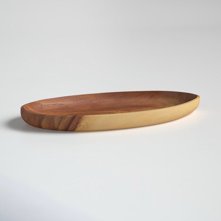 Derbey 12"L Oval Carved Acacia Wood Serving Platter