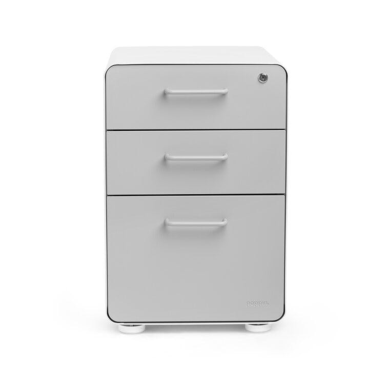 Poppin White + Light Gray Slim Stow 3-Drawer Vertical File Cabinet With Lock