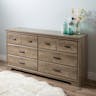 South Shore Versa 6 Drawer Wood Double Dresser in Weathered Oak