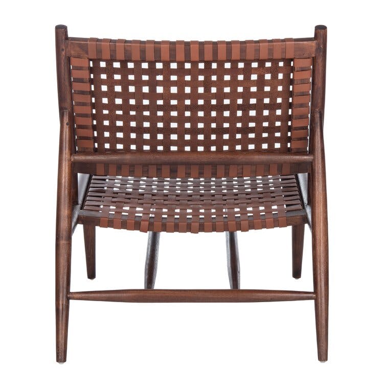 Soleil Leather Woven Accent Chair Brown Leather/Brown - Safavieh