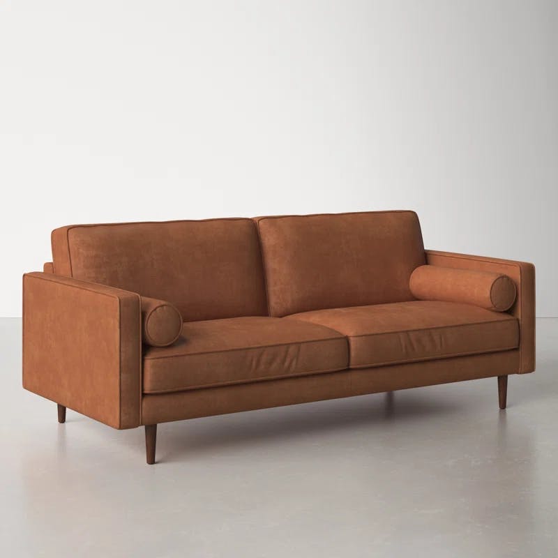 Contemporary Tufted Brown Fabric Sofa with Removable Cushions
