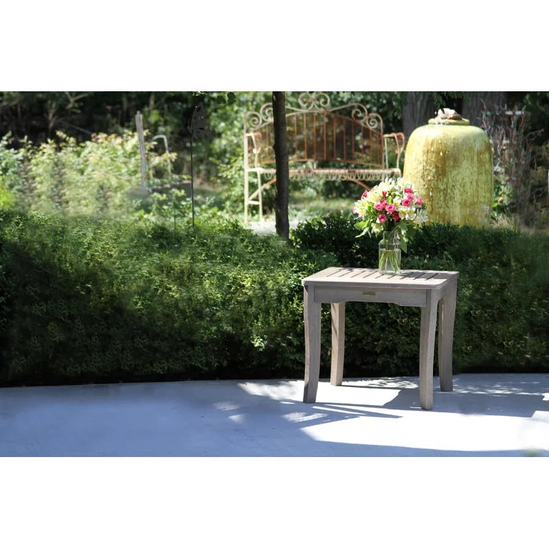 Curved Eucalyptus Wood Slatted End Table in Grey Wash