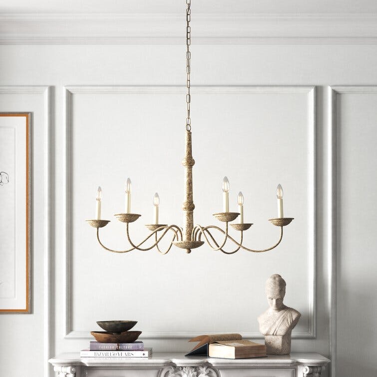 Living District Merritt Collection Chandelier D35 H21.6 Lt:6 Weathered Dove Finish
