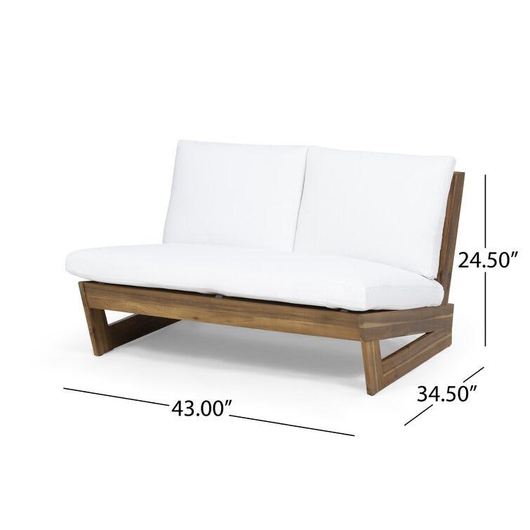 Roy Outdoor Acacia Wood Loveseat with Cushions, Teak and White