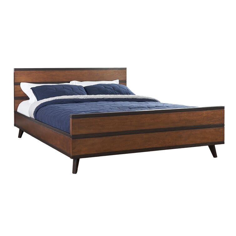 Linon Mid Century Wood Platform Queen Bed