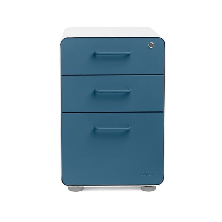Stow 28.35" White and Slate Blue 3-Drawer File Cabinet