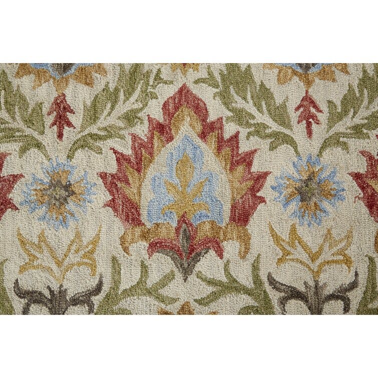 Broaderick Floral Handmade Tufted Wool/Cotton Red/Yellow/Green Area Rug