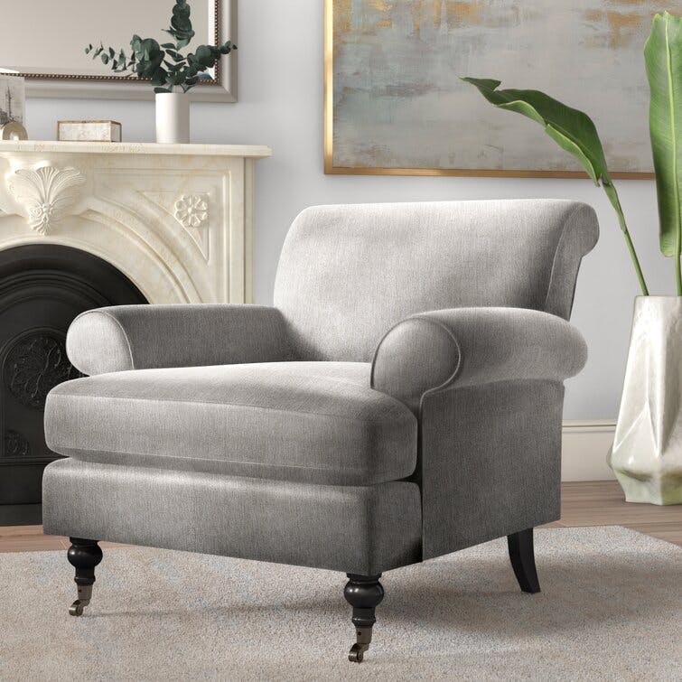 Harbour Silver Grey Upholstered Armchair with Metal Casters