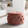 Adeco Storage, Fabric Foot Rest and Seat, Modern Button Tufted, Wood Legs, Height 18 Inch Ottomans & Storage Ottomans, (Round, RED)