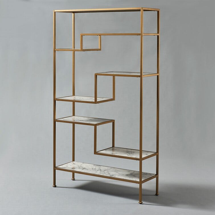 Carbone 72'' H x 40'' W Brass Geometric Bookcase