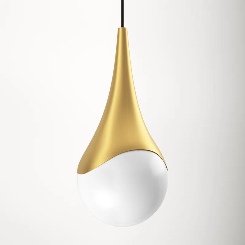 Ariana Aged Brass 1-Light Pendant with Opal Glossy Glass Shade