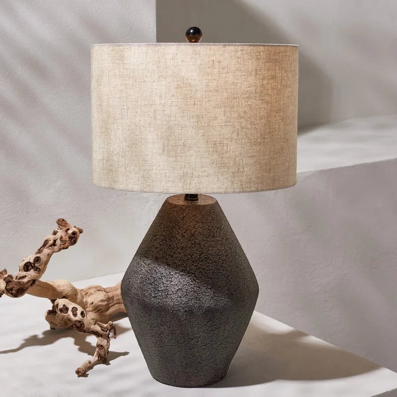 Ersta Angled Gourd Silhouette Table Lamp in Earthy Brown with Oatmeal Shade