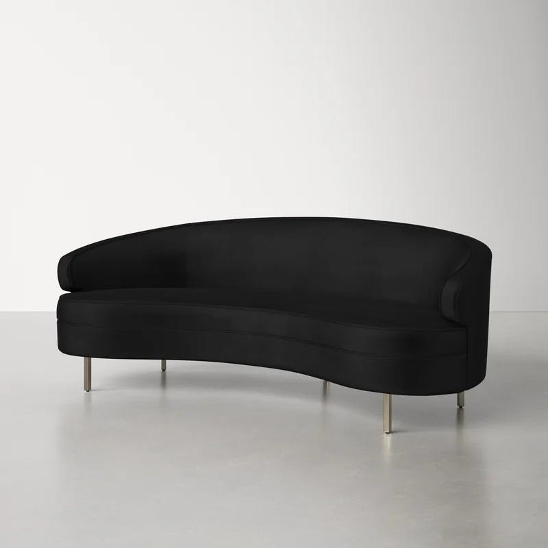 Baila Luxe Black Velvet 89'' Contemporary Sofa with Gold Legs