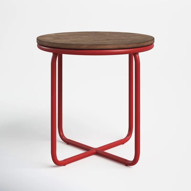 Industrial Chic Round Bunching Table in Red & Brown Wood