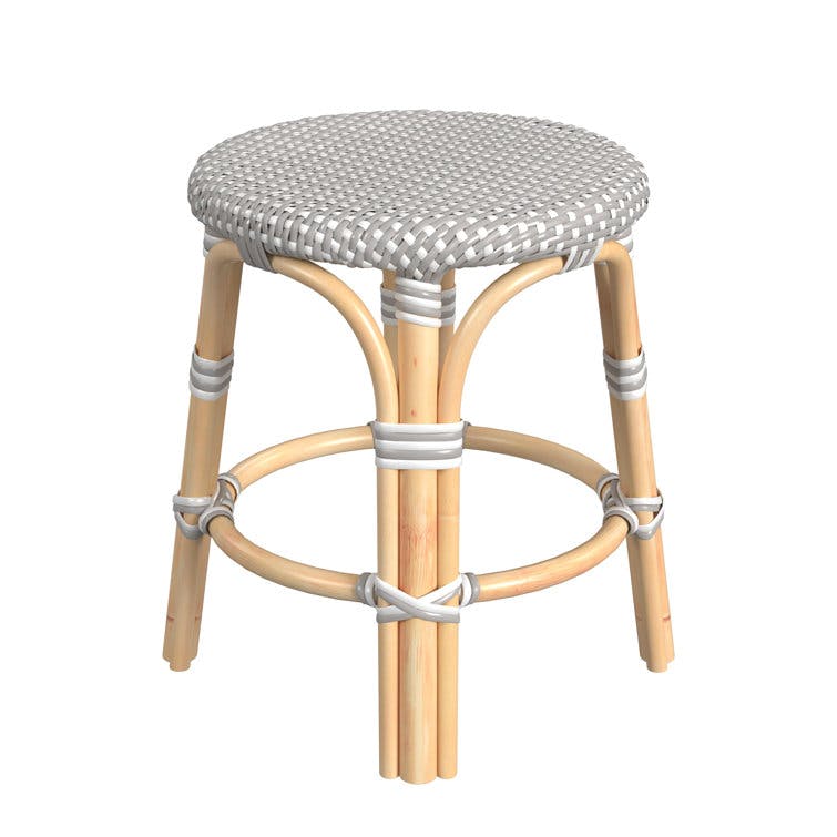 Alastair 18" Gray and White Rattan Dining Stool