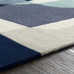 Mcquaid Handmade Wool Teal/Navy/Beige Rug