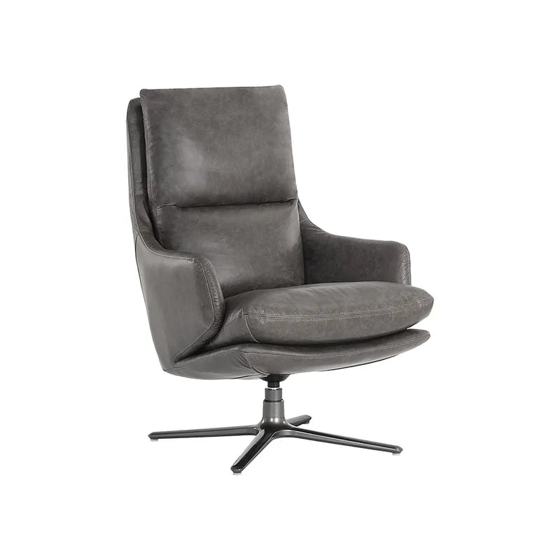 Marseille Concrete Leather Swivel Lounge Chair with Gunmetal Base