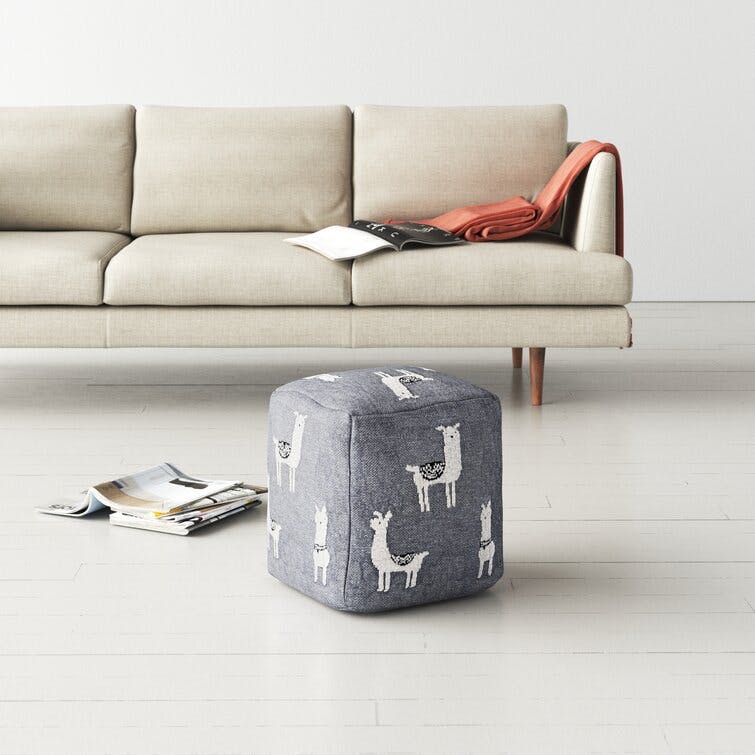 Andrew Gray Cotton Upholstered Pouf with Llama Images
