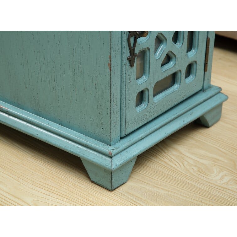 Lucille Antique Teal Chairside Table with Charging Station