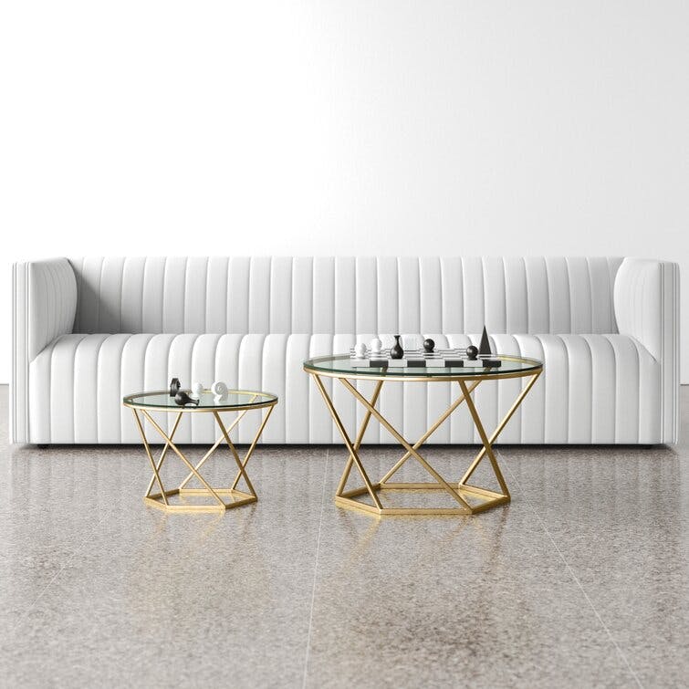 Epsilon Round Gold Glass Coffee Table Set
