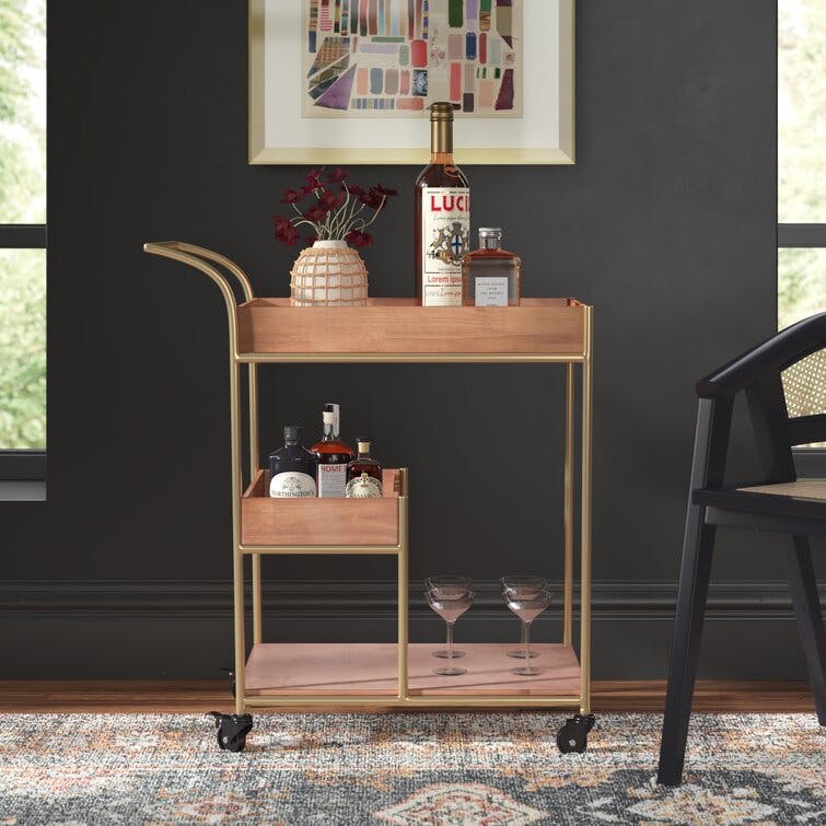 Reiner Brown & Gold Bar Cart with Tray