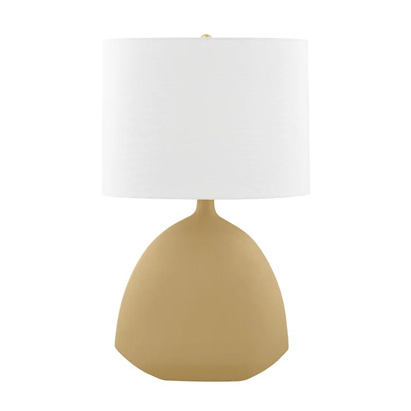 Utica Contemporary Aged Brass and Sage Ceramic Drum Table Lamp