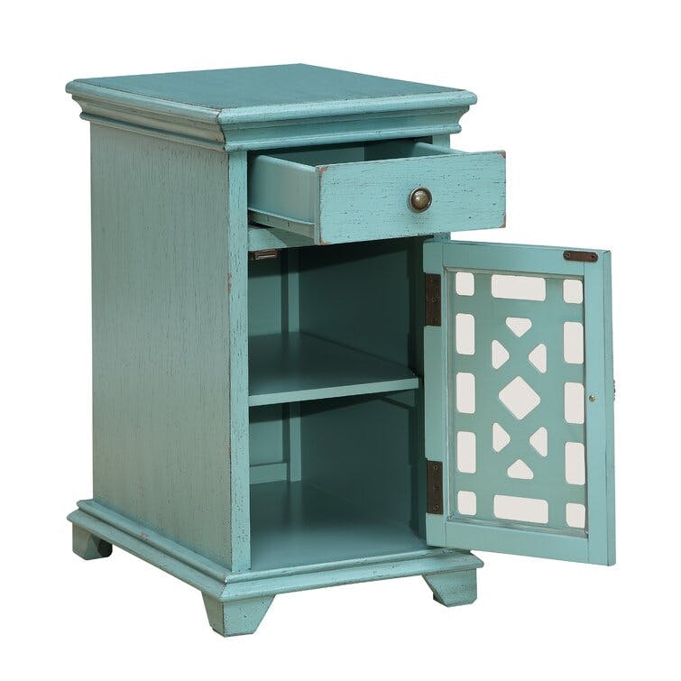 Lucille Antique Teal Chairside Table with Charging Station