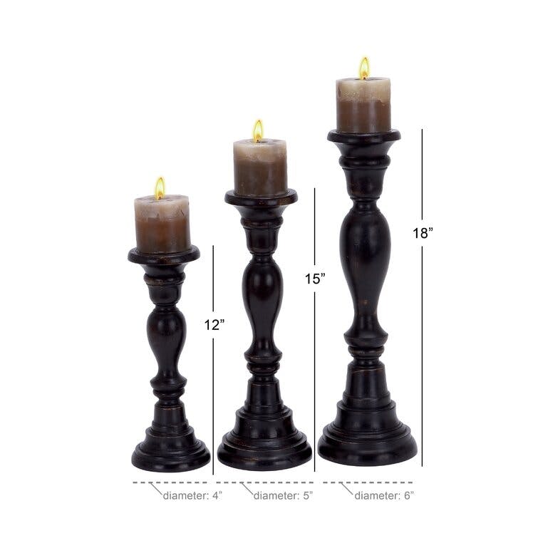 3 Piece Wood Tabletop Candlestick Set