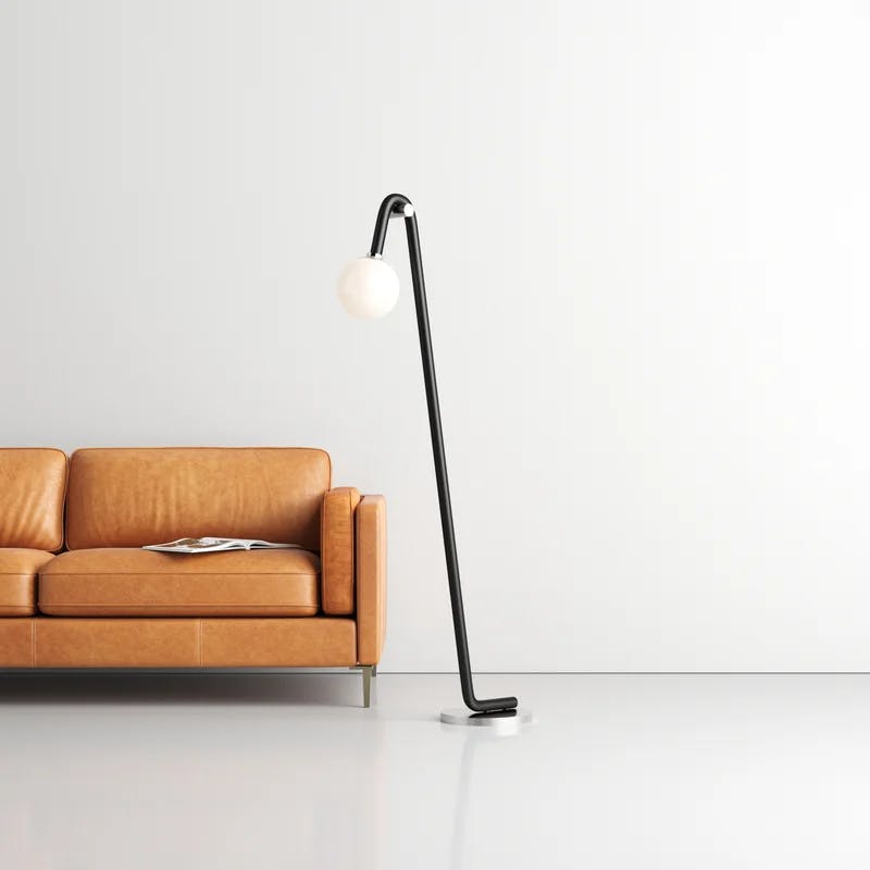 Contemporary Whit 60'' Adjustable Arc Floor Lamp in Black and Silver