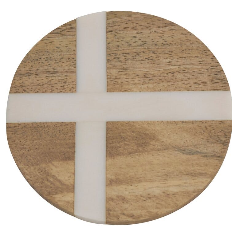 Fennco Styles Wood & Resin Drink Coasters 4" Round, Set of 4 - Natural Cross Inlay Table Mats for Home Décor, Dining Table, Banquets, Office and Special Occasions