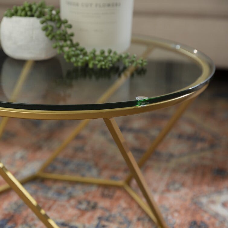 Epsilon Round Gold Glass Coffee Table Set
